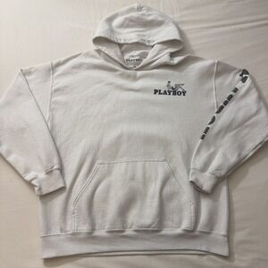 Playboy 2024 White Sweater Hoodie Graphic Large Gently Used Pullover Shirt Gym